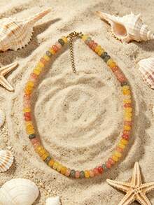 1pc European & American Bohemian Faux Stone Abacus Bead Beaded Necklace With Stainless Steel 18K Gold Plated Accessories, For Summer Beach Holiday - Handmade Beaded Faux Stone Stainless Steel Necklace - View 29