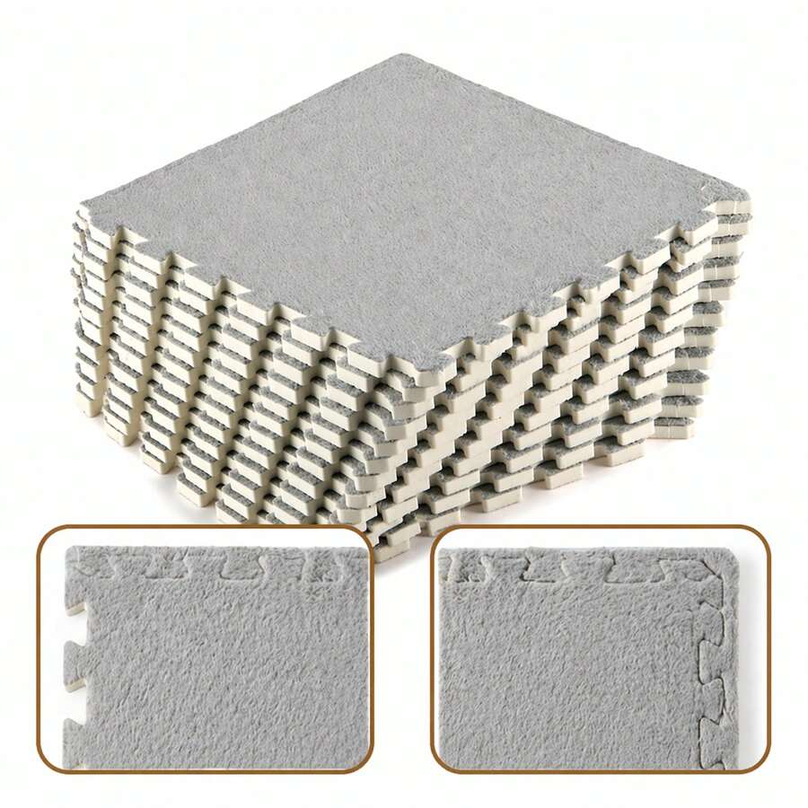 Plush Interlocking Foam Floor Tiles , Soft Puzzle Play Mats 30*30*1cm - Black - View 1