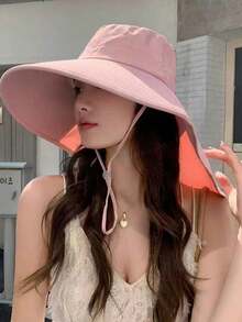 1pc Summer Sun Hat, Wide Brim UV Protection, Unisex Neck Guard Bucket Hat, Suitable For Hiking, Fishing And Other Outdoor Activities - Multicolor - View 5