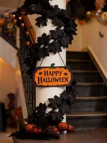 Black Maple Leaf Wreath Halloween Autumn Decoration, Artificial Hanging Leaf Vine Wreath Decoration Autumn Decoration Black Wreath For Autumn Thanksgiving Fireplace Mantel Party Holiday Home, Home Autumn Decoration, Halloween Christmas Decoration, Room Decoration, Halloween Decoration, Autumn Decoration, Autumn Home Decoration, Christmas Home Decoration, Wedding Decoration - Black - View 7