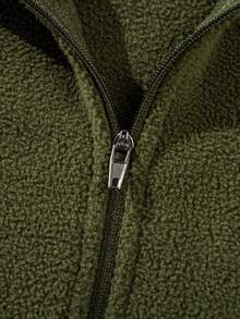Mercer Haus Men's Solid Color Half-Zip Fleece Jacket, Loose Fit Warm Top For Autumn/Winter - Army Green - View 7