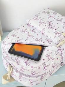 1 pezzo Zaino con motivo a fiocco per il ritorno a scuola, grande capacità, borsa scolastica per studenti con scomparto per laptop, cinghie regolabili, zaino da viaggio casual e leggero, perfetto per ragazze/adolescenti/studenti/laureati, adatto per uso quotidiano, uscite, viaggi, scuola e stagione del ritorno a scuola. - Multicolore - Visualizzare 12