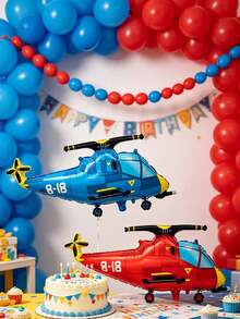 3pcs Red & Blue Helicopter Foil Balloons, Suitable For Boys Birthday, Aviation Theme Party, Military Theme Party, 1st Birthday And Birthday Surprise - Red and Blue Helicopters - View 5