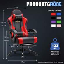 EXRACING Gaming Chair - Ergonomic Gaming Chair With Footrest, Headrest And Lumbar Support, Height Adjustable, Padded, 180 Kg - 紅色 - 查看 4