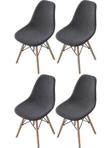 1pc Minimalist Solid Color Removable Washable All-Season Corn Velvet Elastic Curved Shell Chair Cover - Dark Grey - View 9