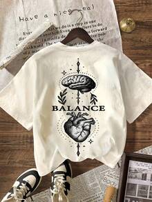 Plus Size Brain Heart Balance Art, Mental Health Graphic T-Shirt, Summer For Women, Casual Round Neck Short Sleeve T-Shirt - Khaki - View 3