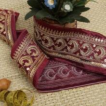 1/5 yardas de cinta de encaje bordada con hilo dorado, borde de encaje jacquard floral vintage, ribete festoneado con lentejuelas para costura y manualidades DIY, decoración de dobladillo de vestido y falda, cortinas y tapicería, accesorios de correa de bolso, ribete para traje de novia - multicolor - Ver 5