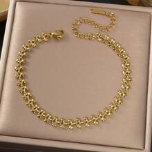 Elegante braccialetto in acciaio inossidabile placcato oro 18K con design cavo a forma di naso di maiale quadrato, adatto per l'uso quotidiano e per feste delle donne, gioielleria di moda - Dorato - Visualizzare 4