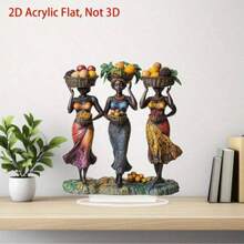 1pc 2D Acrylic Bohemian Style African Woman & Fruit Desktop Ornament, Rich & Vibrant Colors, Symbolizing Abundance & Strength; Suitable For Home, Office, Cafe Display, African Style Home Decor - A - View 2