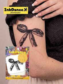 1 Set "Black Lace Bow" Temporary Tattoo Stickers, Realistic Ribbon Sexy Y2K Gothic Style Faux Tattoo, Waterproof, Realistic Tattoo Effect, Colorful, Easy To Apply And Remove CSX053 - Multicolor - View 7