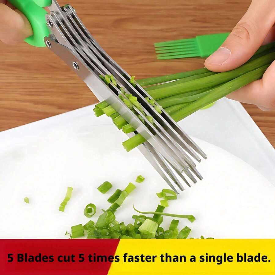 3/5 Blade Stainless Steel Kitchen Scissors, Multi-Color Herb & Vegetable Chopper, Sharp & Rust-Resistant, Ergonomic Handle, Convenient For Chopping Scallions, Suitable For Salad, Chili, Cilantro & Ingredient Preparation, Includes Cleaning Brush, Essential Cooking Tool - Multicolor - View 1