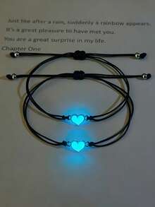 ATLVXJL 2pcs Couple Glow In The Dark Heart Decor Bracelet Valentines - Multicolor - View 3