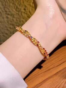 1pc Fashionable Super Shiny Colorful Rhinestone Bracelet, High-End Luxury Niche Versatile Adjustable Pull Bracelet, Elegant Girl Hand Accessory - Multicolor - View 3