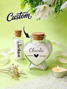 1pc Customized Heart-Shaped Sand Bottle, Customized Mini Jar With Text, Customized Sand Jar Souvenir, Customizable Name And Text, Customizable Small Decorative Jar, Personalized Mini Jar With Cork Stopper Lid, Wedding Gift/Honeymoon Souvenir - Multicolor - View 2