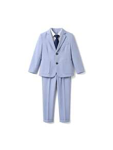 Tween Boys Handsome Fashion Gentleman Suit Set, 1 Jacket + 1 Pants + 1 Tie, Suitable For Wedding, Flower Boy, Performance, Christmas Party, Banquet And Other Formal Occasions - Baby Blue - View 10