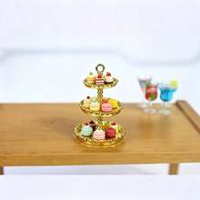 Dollhouse Miniature European Style 3-Tier Cake Stand Model, Dessert Table Accessory, Mini Realistic Display Prop, Mini Dessert Afternoon Tea Cake Stand, Suitable For Miniature Furniture, Dollhouse Decoration, Kitchen Scene And Desktop Display - Multicolor - View 7