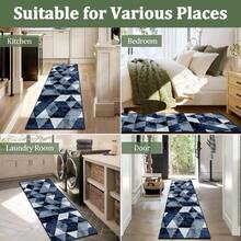 70*26inch Hallway Runner Rug Vintage Distressed Navy Blue Grey Triangle Geometric - Non Slip Washable Low Pile Farmhouse Carpet Runner - Rug For Entryway Kitchen Bedroom - A - View 5