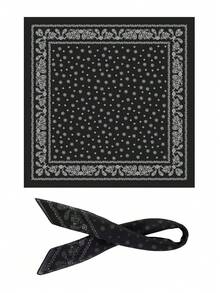 1件亞麻質感 70x70CM 小碎花方巾 緞帶頭巾 多用途正方形圍巾 - 彩色 - 查看 4