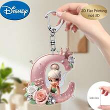 Llavero de bordado de letra de hada de flores Disney 2D plano, 26 patrones de dibujos animados florales 'A-Z', colgante de acrílico con cadena, adecuado para bolsos, llaves y llaves de coche, regalo de accesorios de viaje, diseño de llavero floral lindo, superficie lisa, llavero, llavero decorativo, llavero de dibujos animados, regalo de Navidad, regalo para fans, regalo de vacaciones, decoración del hogar - Multicolor - Ver 13