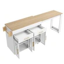Mobile Kitchen Island/Kitchen Trolley On Wheels, Extendable Bar Table With Storage Space, Kitchen Unit With Glass Doors, Drawers And Shelf, White, 132.5-217 X 50 X 93 Cm - White - View 9