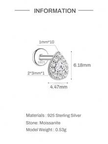 1Pc 0.1CT D Color Moissanite 925 Sterling Silver Flat Back Stud Earrings Hypoallergenic Multi Shape Cartilage Piercing Jewelry For Daily Wedding Brida - Silver - View 17