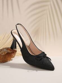 Sandalias de tacón alto con punta fina para niña, verano 2026, diseño de lazo con strass y correa trasera, tacón delgado elegante que realza la forma de la pierna, parte superior exquisita y única, ajuste cómodo sin rozaduras, suela blanda para estabilidad y durabilidad, adecuadas para citas, fiestas, desplazamientos, compras diarias y múltiples ocasiones, varios estilos disponibles para crear un ambiente refinado - Negro - Ver 6