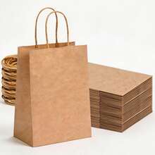 10/30/50 buah Kantong Kertas Kecil Cokelat dengan Pegangan, Ukuran 5,9*3,1*8,2 Inci, Kantong Kertas Ritel, Cocok untuk Kemasan Permen, Pembungkus Kado, Makanan Penutup untuk Dibawa Pulang, Belanja, Kemasan Produk - View 2