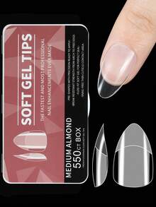 pinpai 1 Box 550pcs Medium Square Soft Gel Nail Stickers, Matte Semi-Matte Full Coverage Removable Nail Wraps, Pre-Formed Transparent Artificial Nails, With Storage Box, Suitable For Nail Salons And DIY Nail Art, Nail Supplies - Clear - View 1
