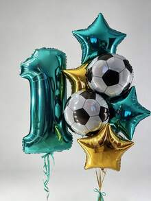Mint Blue Number Balloon Set, Football Theme Birthday Balloon Combination, Suitable For Birthday, Anniversary, New Year Celebration, Wedding, Bachelor Party, Celebration Decoration Supplies, Foil Material - Mint Blue Number and Five-pointed Star Soccer Kit - View 1