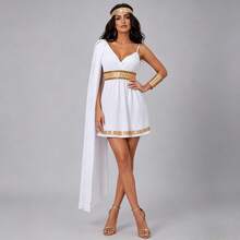 Greek Goddess Costume Side Long Drape Dress Arm Cuff And Headband 3 Pcs Set - White - View 3