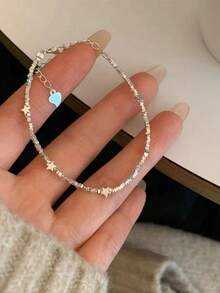 1pc S925 Sterling Silver Korean Style Ins Gentle Broken Silver Star Bracelet, Minimalist Elegant Cool Elegant Niche Exquisite Personalized Sweet Cute Hand Jewelry, Versatile Fashion Gift For Daily Commute, Gathering, Party - Star - View 8
