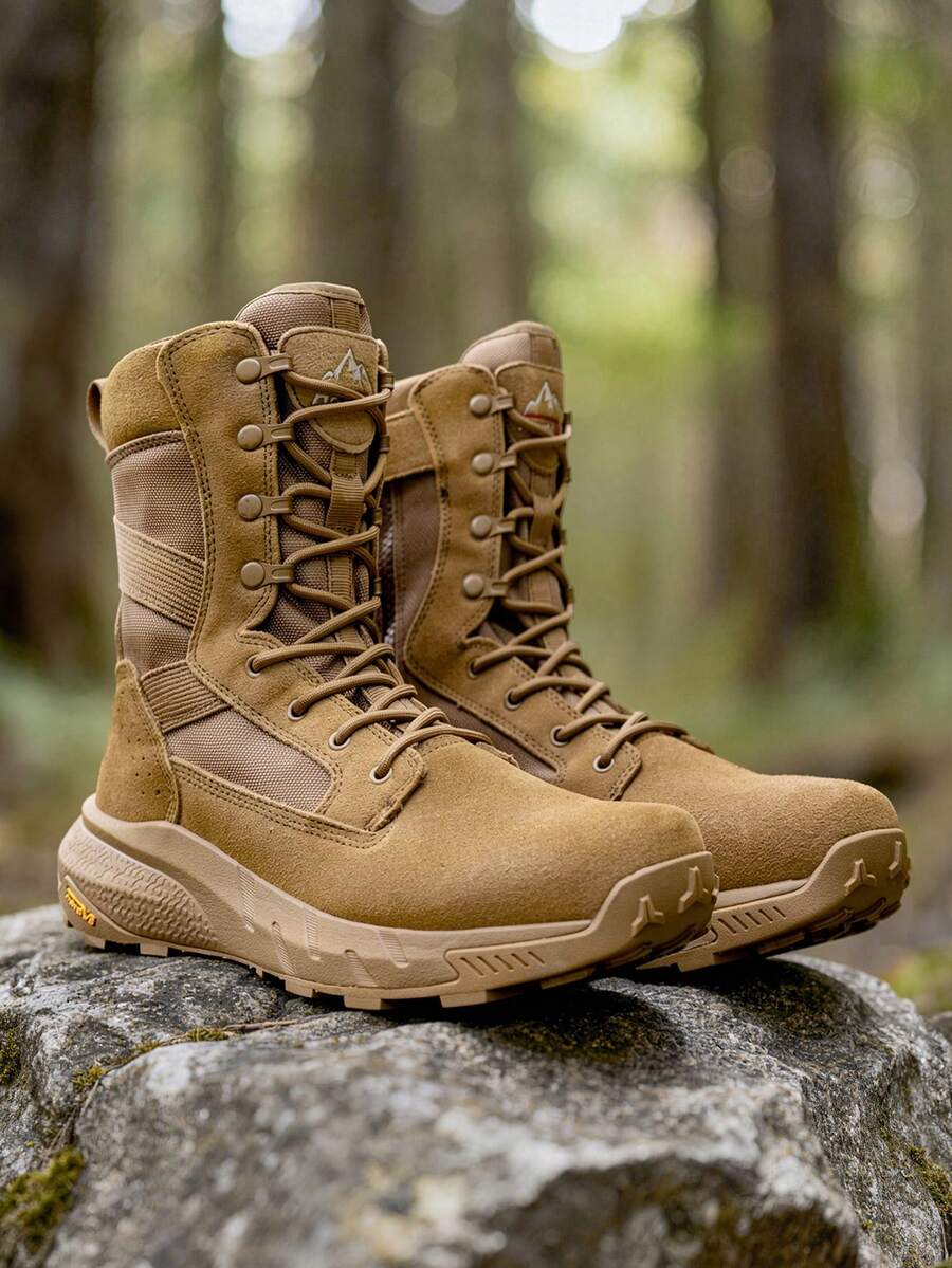 Men's 8-Inch Tactical Military Work Boots - Breathable Leather With Side Zipper, Lightweight For Hiking, Motorcycle, And Combat - 銅色 - 查看 1