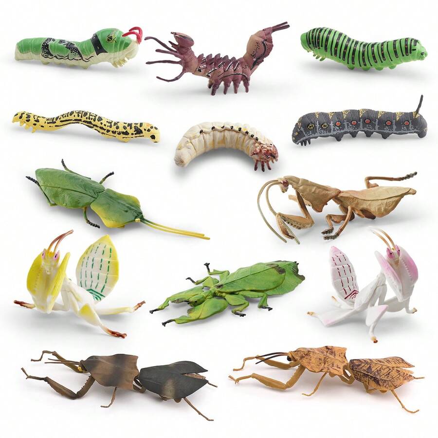 Realistic Worm Model Toy, Butterfly , Mantis, Beetle Model, Insect Enthusiast, Garden Scene Building Decoration Model Ornament, Gift - 彩色 - 查看 1