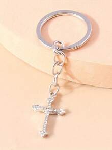 1pc Diamond Crystal Cross Religious Beautiful Keychain - Silver - View 5