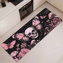 1pc Butterfly Skull Pattern Floor Mat, Kitchen Rug, Kitchen Mat, Kitchen Carpet, Door Mat, Small Rug, Carpet, Runner Rug, Floor Mat, Home Decor, Area Rug, Outdoor Mat, Home Decor, Area Carpet, Bedroom Rug, Washable Carpet - Multicolor - View 1