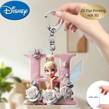Llavero de bordado de letra de hada de flores Disney 2D plano, 26 patrones de dibujos animados florales 'A-Z', colgante de acrílico con cadena, adecuado para bolsos, llaves y llaves de coche, regalo de accesorios de viaje, diseño de llavero floral lindo, superficie lisa, llavero, llavero decorativo, llavero de dibujos animados, regalo de Navidad, regalo para fans, regalo de vacaciones, decoración del hogar - Multicolor - Ver 18