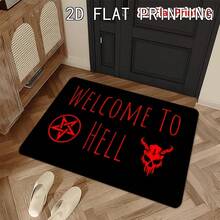 1件裝萬聖節 Welcome To Hell 藝術門墊，個性化美學風格裝飾地毯，玄關走道臥室床邊高吸引力舒適長方形門墊，Ins風空間美學氛圍毯，多巴胺南瓜拿鐵風可愛迷人萬聖節假期軟裝飾點綴，小地毯，地毯，地板墊，家居裝飾，區域地毯，休閒毯，床邊毯，門墊，可水洗地毯 - 彩色 - 查看 4