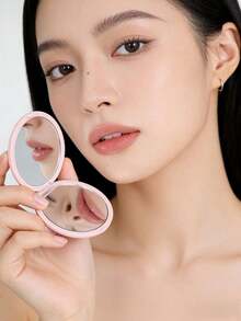 Ins Simple Solid Color Pocket Makeup Mirror Foldable Double Sided Round Compact Mirror Portable Hand Cosmetic Mirror For Girls - Multicolor - View 6