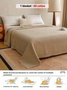 1pc Soft & Comfortable New Waffle Knit Pure Cotton Blanket - Ultra-Thin Breathable Grid Design | All-Season Bedding | Machine Washable | Ideal For Summer And Night Sweating | Modern Soft Texture Blanket | Minimalist Design Easy-Care Fabric | Suitable For Bed, Sofa - Perfect For Relaxing And Snuggling - Yungkachi - View 6