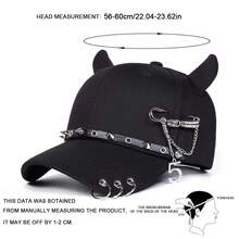 1pc Women's Rivet Chain Iron Ring Cat Ear Horn Baseball Cap, Street Fashion Hat, Outdoor Sun Protection Casual Hat, Spring Autumn Travel Beach Vacation - Multicolor - View 2