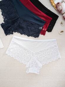 4pcs/Pack Women's Sexy Lace Patchwork Comfortable Boxer Briefs - Multicolor - View 4