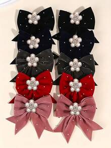 12/6/2 pezzi/Set Fermagli per capelli vintage in velluto con perle e strass a forma di fiocco, materiale in tessuto di velluto con decorazione floreale in perle, fermaglio in metallo elastico per una tenuta duratura dei capelli sciolti, accessori per capelli vintage dolci e carini - adatti per donne e ragazze, perfetti per uso quotidiano, appuntamenti, scuola, vacanze, spiaggia, feste, vacanze, regali, stagione di laurea - Multicolore - Visualizzare 2