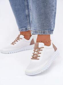 Artiker 58C3083 Women's Sporty Low-Top Shoes Made Of Natural Leather Comfortable And Breathable Casual Everyday Footwear White Brown - White - View 4