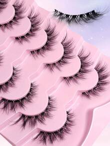 7 Pairs Crossed Lashes, Clear Band Fluffy And Natural False Lashes, Soft Wispy Lashes Travel Essentials Suitable For Beginners - Black - View 6
