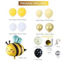125pcs Bee-Themed Balloon Arch Set, Includes Bee Foil Balloons, As Well As Yellow, White, Polka Dot, And Glitter Foil Latex Balloons. Perfect For Birthday Parties, Baby Showers, Wedding Decorations, And Bee-Themed Party Decorations. - Multicolor - View 3
