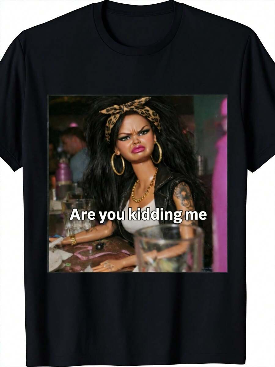 Unisex Doll Face 180g Unisex Daily Casual Top For Men Women - Black - View 1