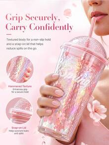 Cherry Blossom Water Cup, Glass Cup, Reusable Juice Cup, Iced Coffee Cup With Straw And Lid, Perfect Gift For Women, Friends, Sisters, Girlfriends, Ideal Gift For Mother's Day, Birthday And Party, Summer Hydration - Multicolor - View 4