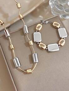 Punk Round Tube Gold Silver Color Chain Necklace Sets For Women Multicolored Chain Necklace For Daily Party Birthday Halloween Easter Jewelry Gifts - Multicolor - View 1