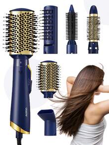 CRASTS Set Sikat Pengering Rambut 5-in-1: Sisir Pelurus Rambut, Sisir Pengeriting, Alat Penata Rambut Serbaguna untuk Pelurus & Pengeriting, Tidak Merusak Rambut, Dilengkapi Jepit Rambut dan Nosel Konsentrator. - Royal Blue - View 10