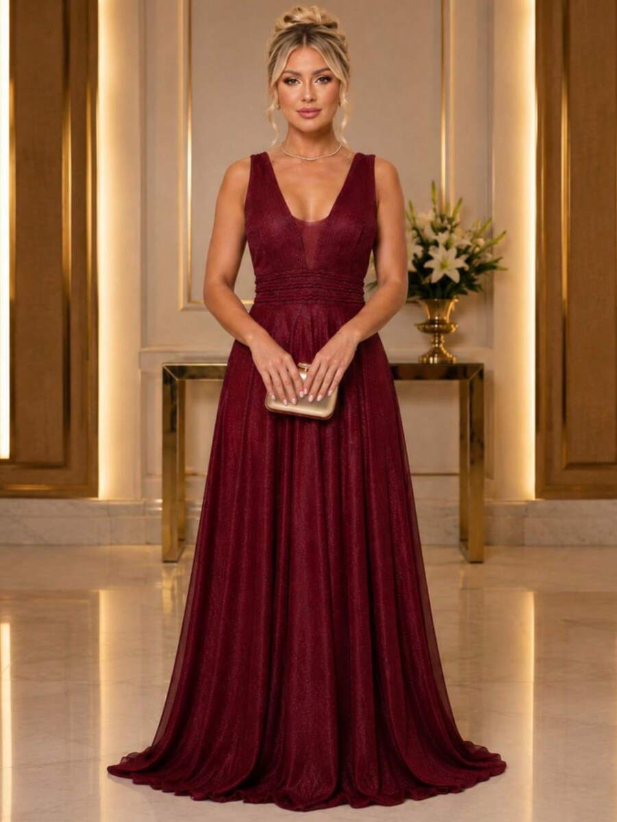 Women Dresses - 紅木色 - 查看 1